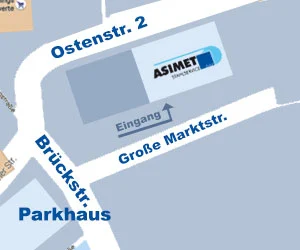 Lageskizze Büro Ostenstraße 2 in Schwerte mit Eingang über die Große Marktstraße und Parkhaus an der Brückstraße